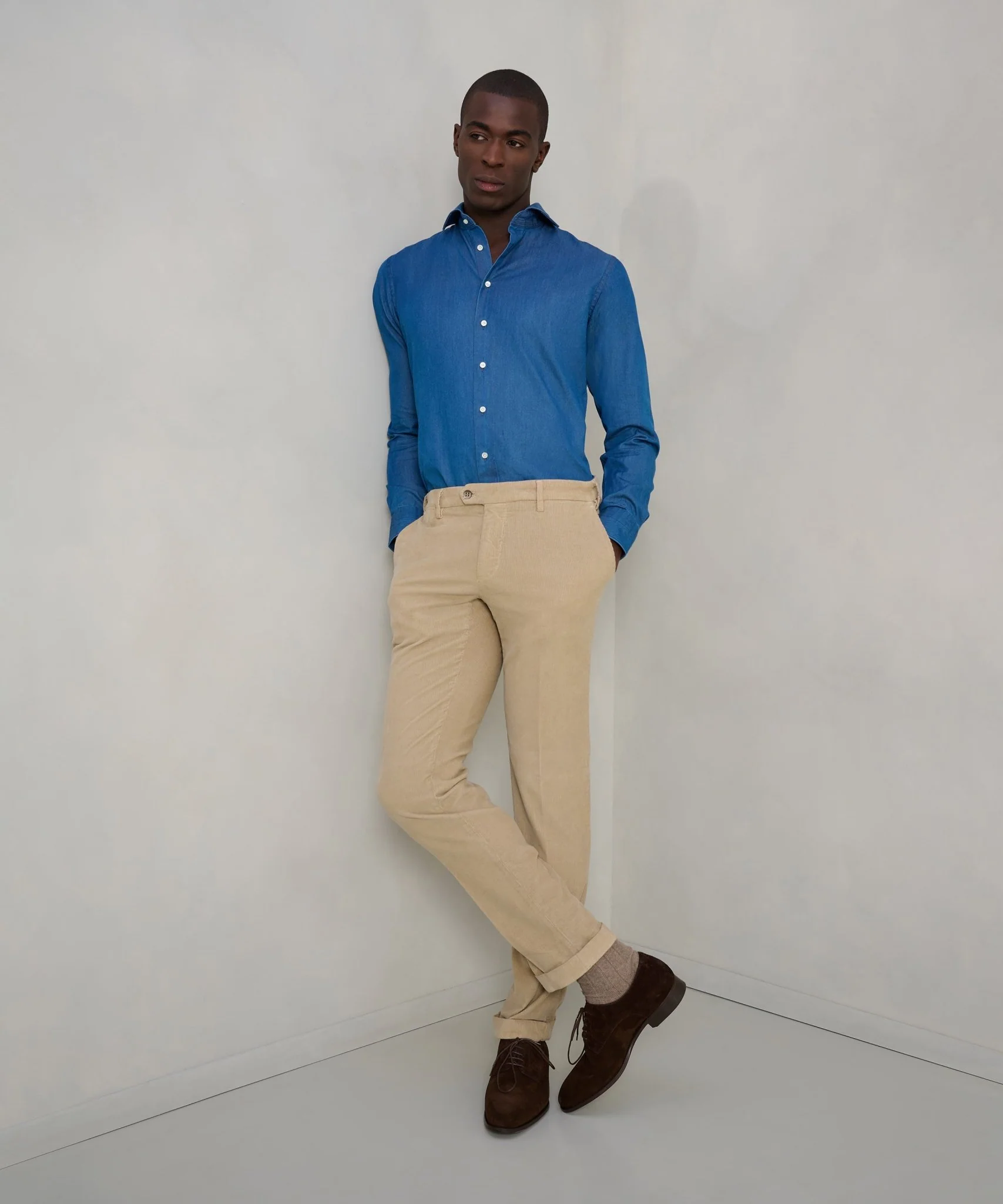 New York style chino gewassen katoen corduroy stretch beige - Image 3