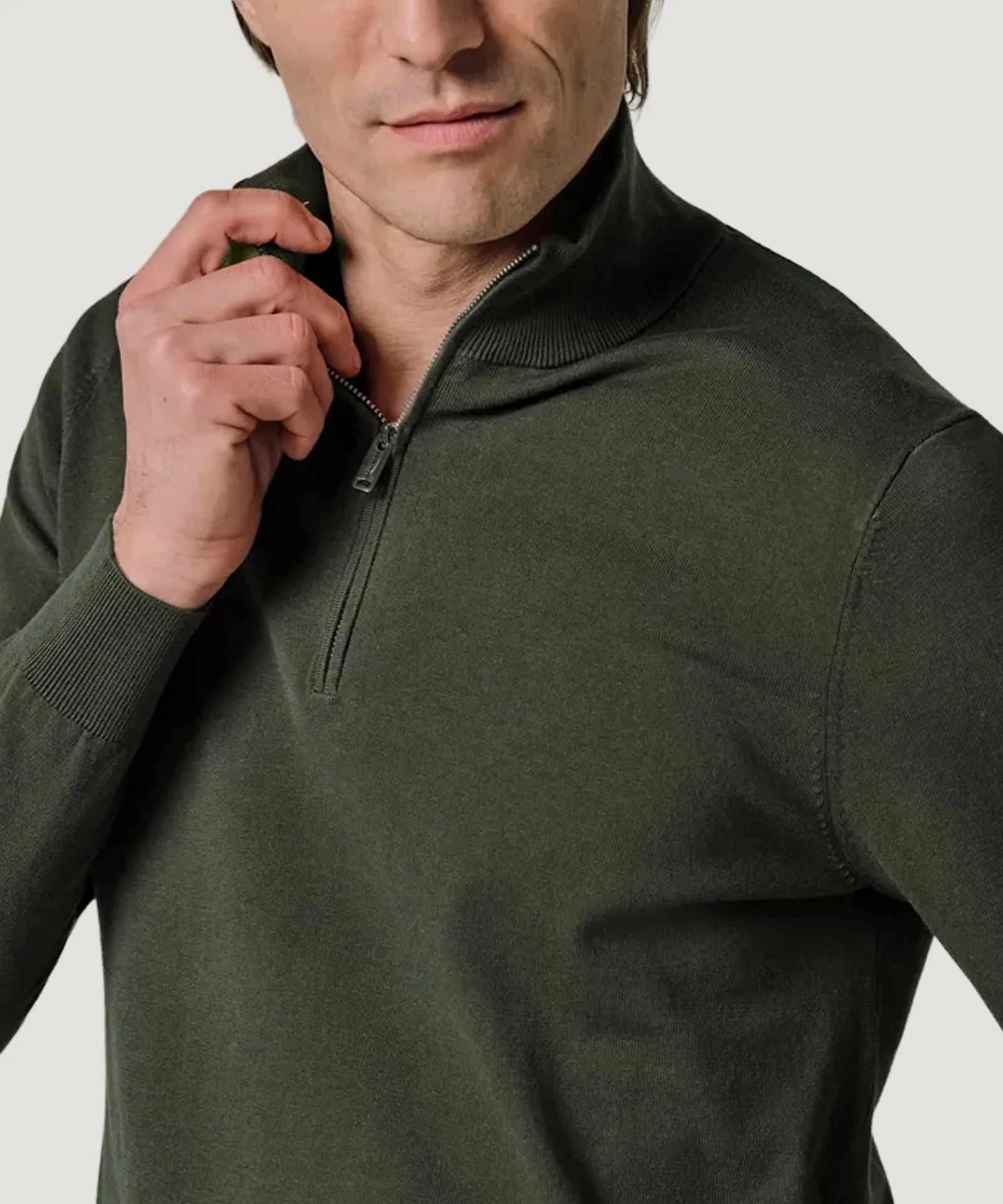 Luxury basic half-zip trui groen - Image 3