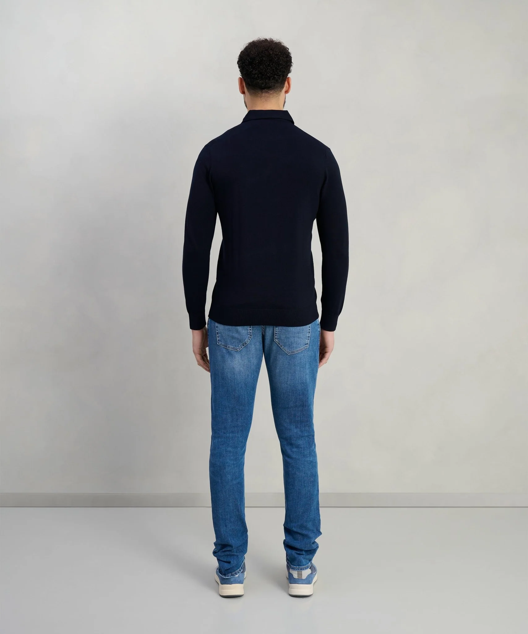 Luxury basic long sleeve one piece polo Tencel/katoen/zijde donkerblauw - Image 5