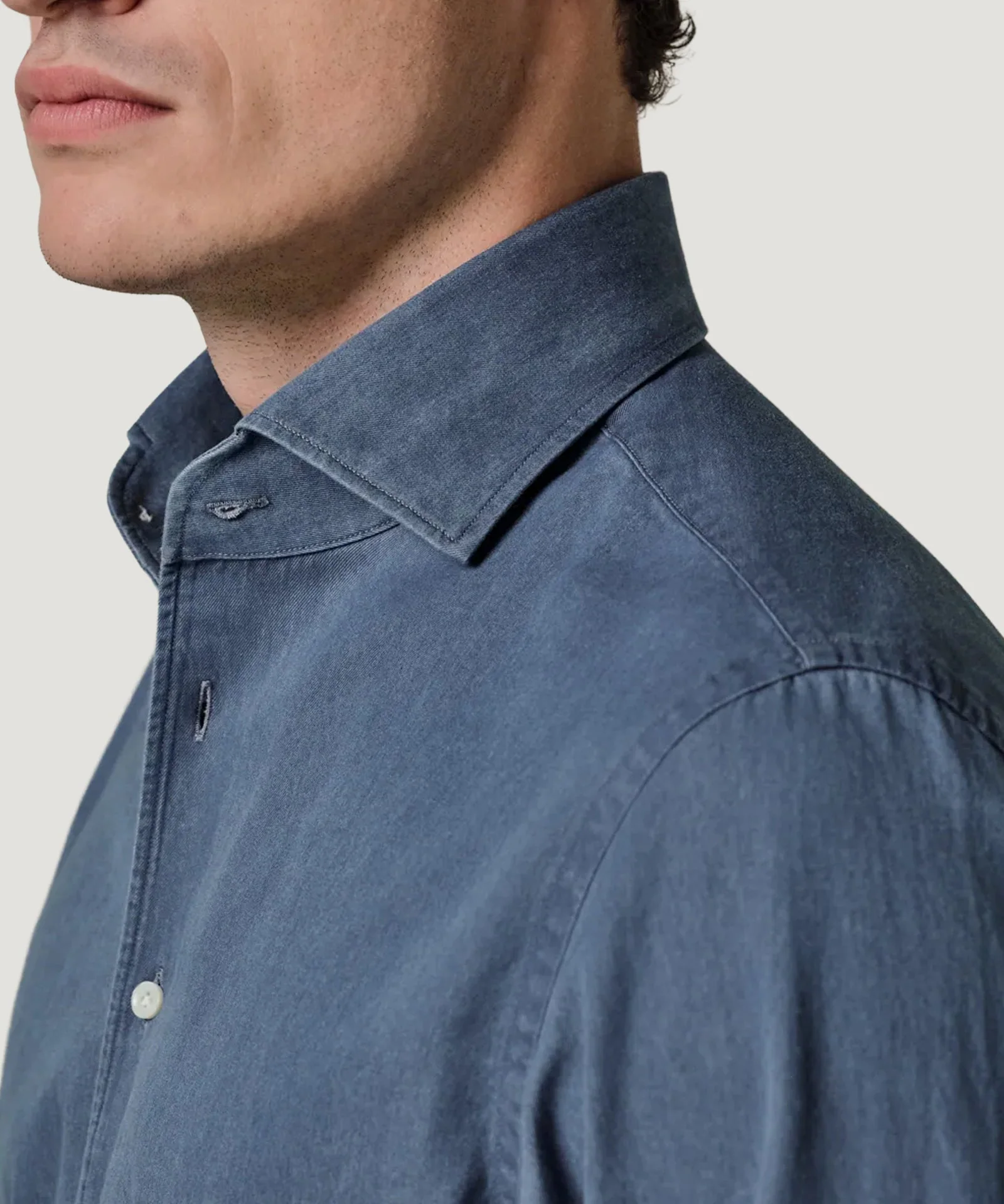 One piece overhemd katoen twill middenblauw - Image 3