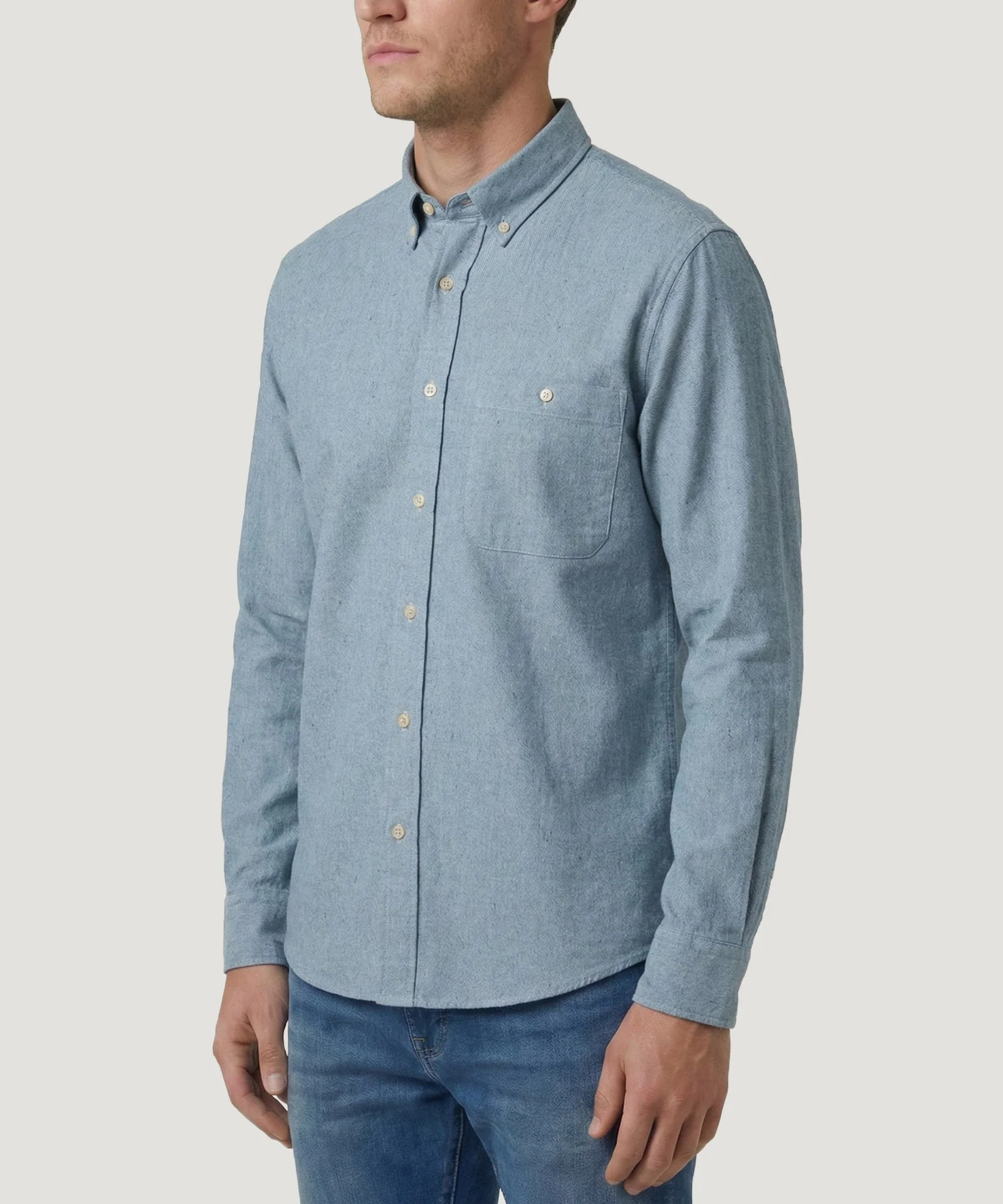 Relaxed fit casual shirt katoen chambray blauw - Image 2