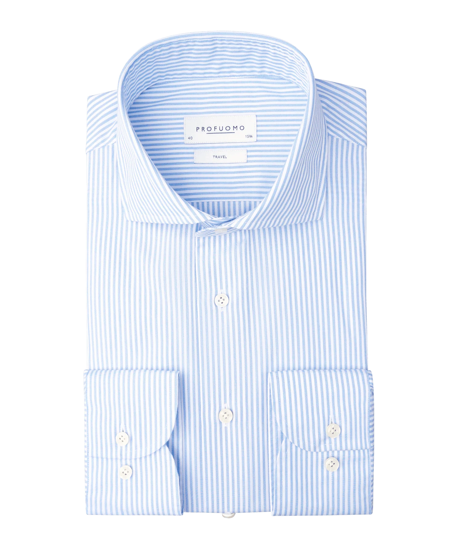 Travelshirt katoen lichtblauw gestreept non-iron