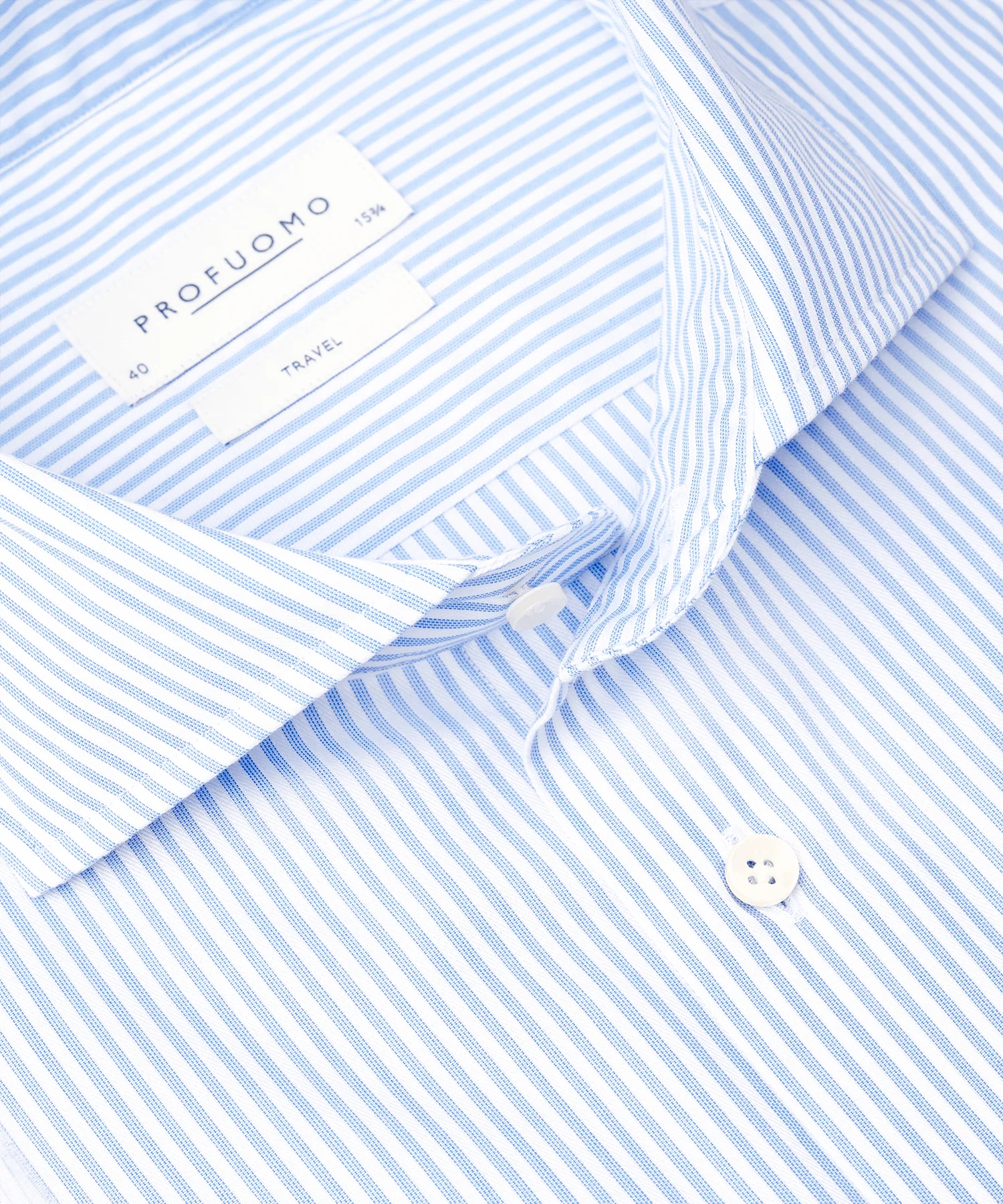 Travelshirt katoen lichtblauw gestreept non-iron - Image 6