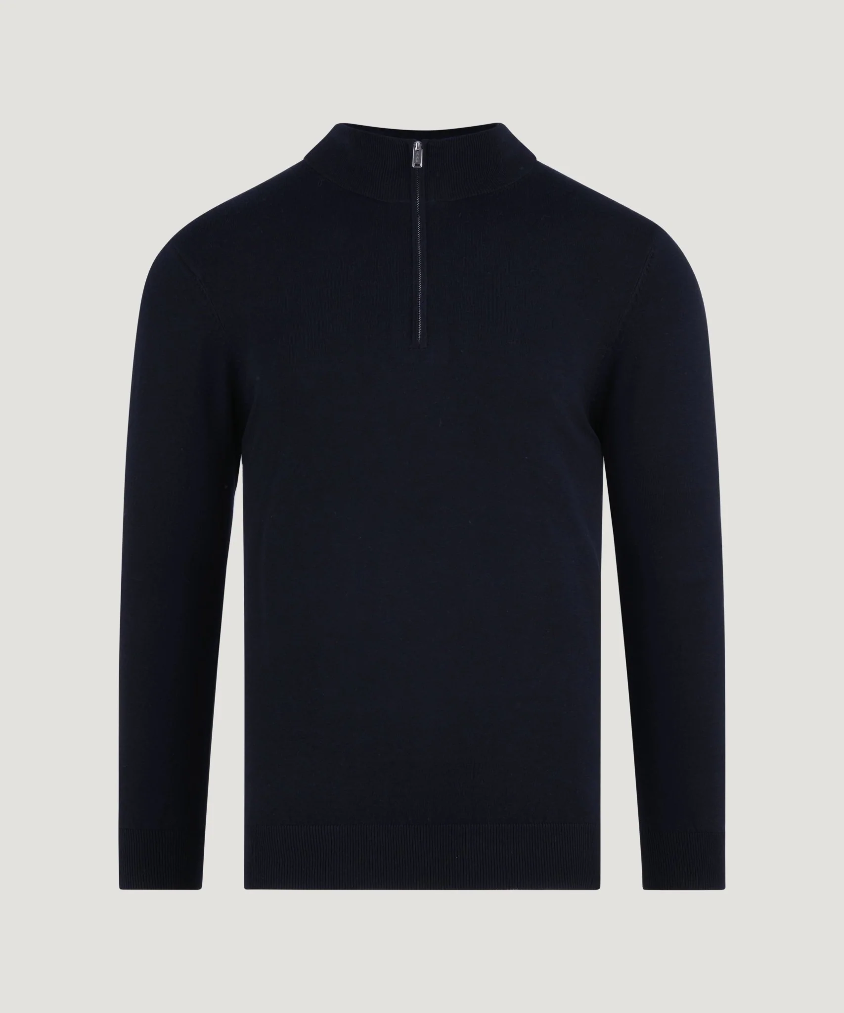 Luxury basic half-zip trui Tencel/katoen/zijde donkerblauw