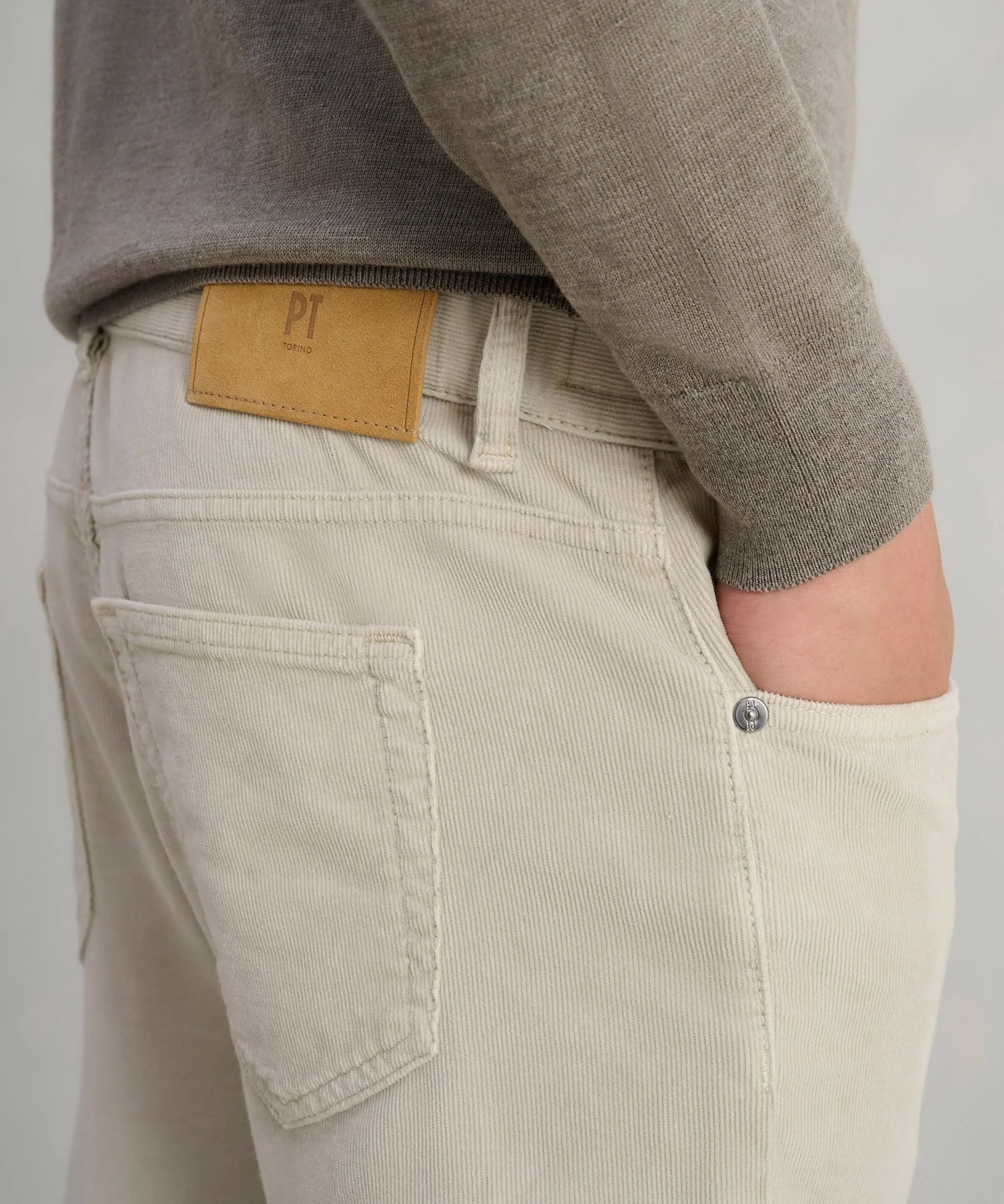 Swing 5-pocket broek katoen ribcord lichtgrijs - Image 4