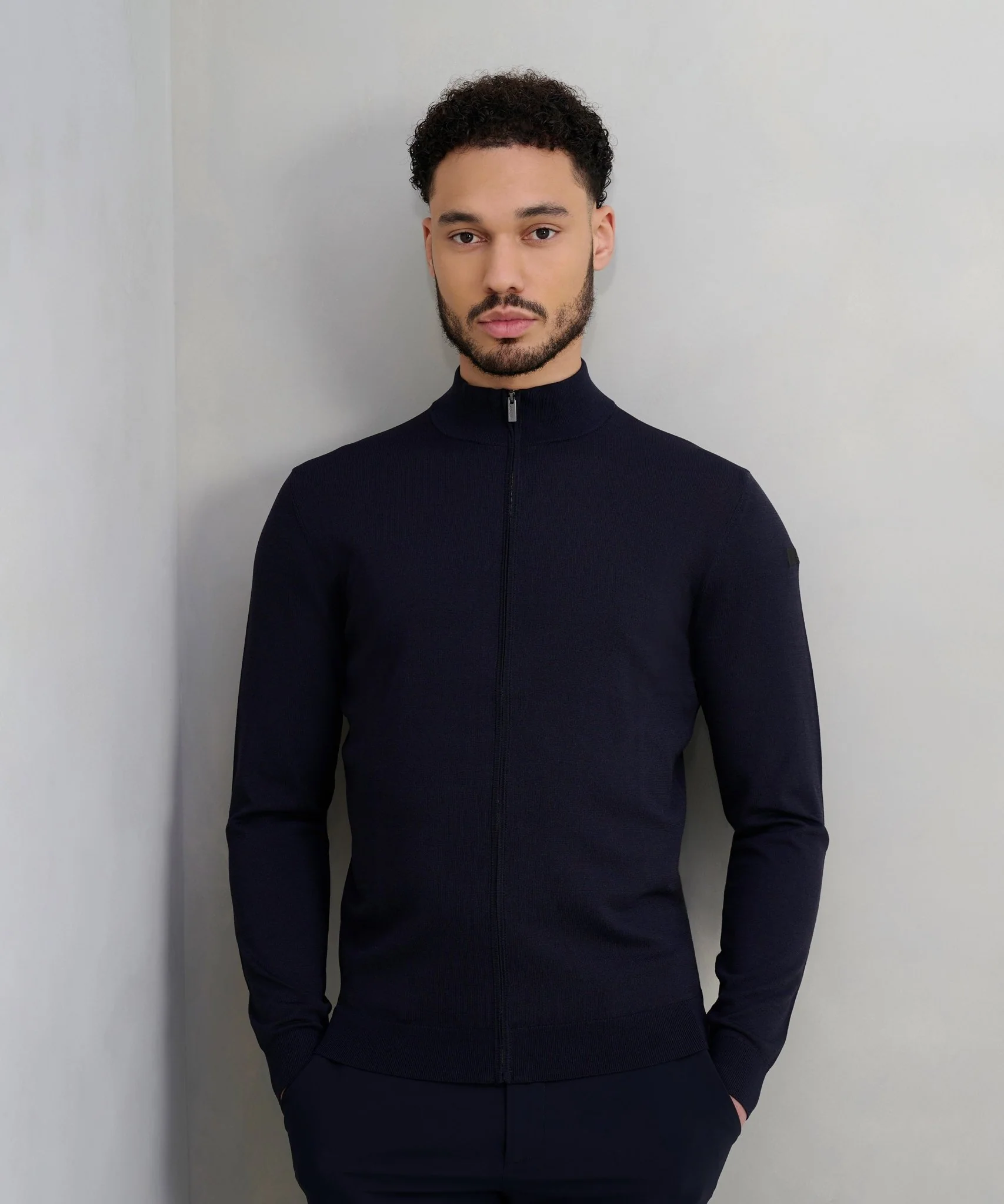 Maxell Full Zip Knit vest viscose mix donkerblauw - Image 3