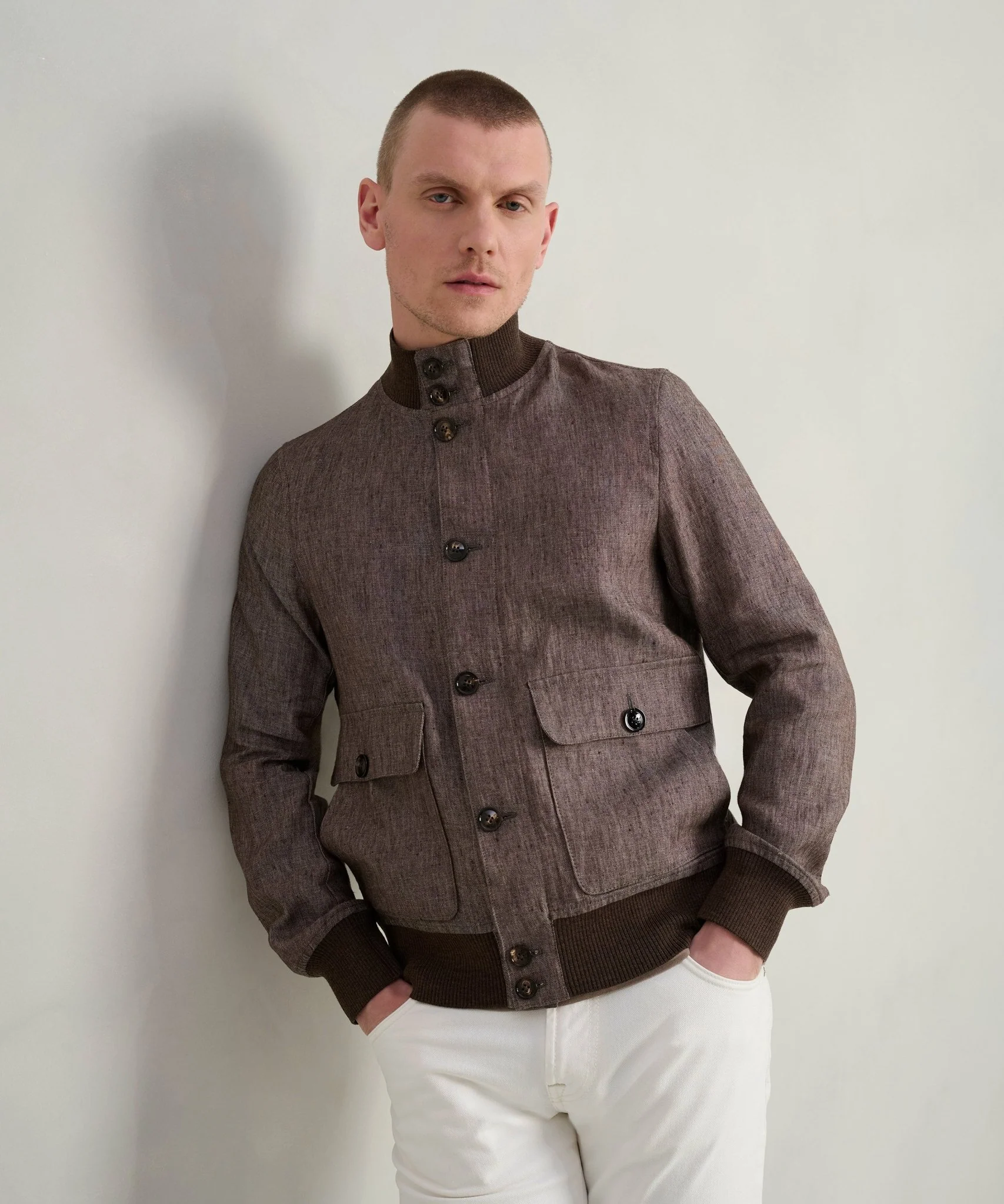 Bomber jacket linnen donkerbruin - Image 3