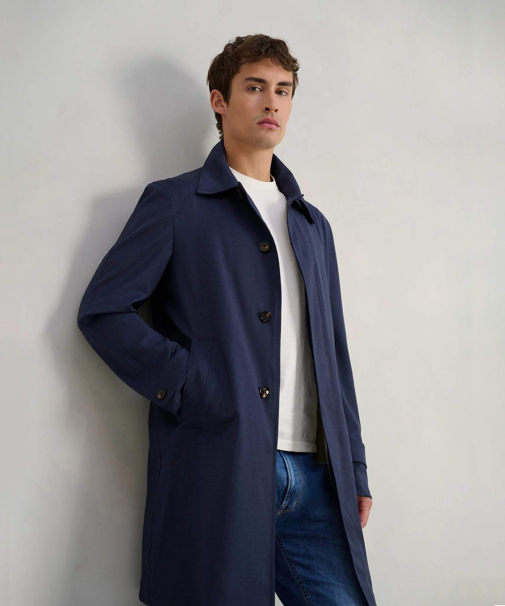 Car coat wol stretch donkerblauw melange (by Reda) - Image 3