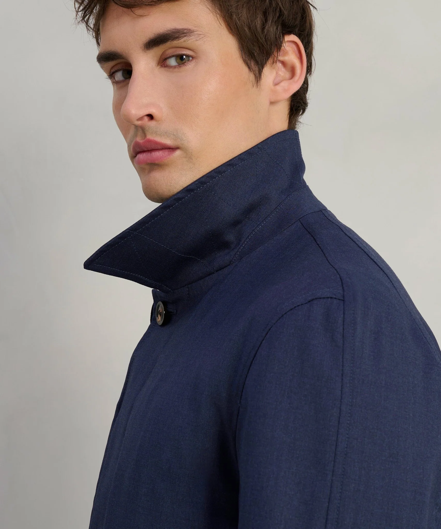 Car coat wol stretch donkerblauw melange (by Reda) - Image 4