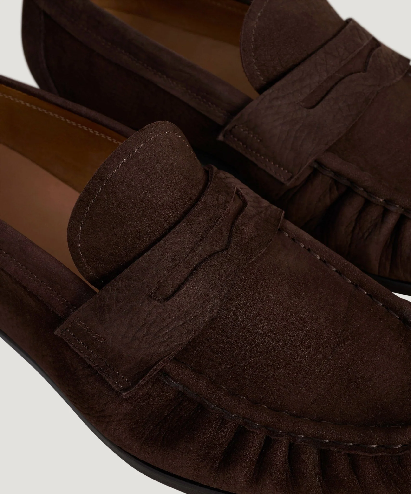 Gathered detail penny loafer nubuck donkerbruin - Image 3