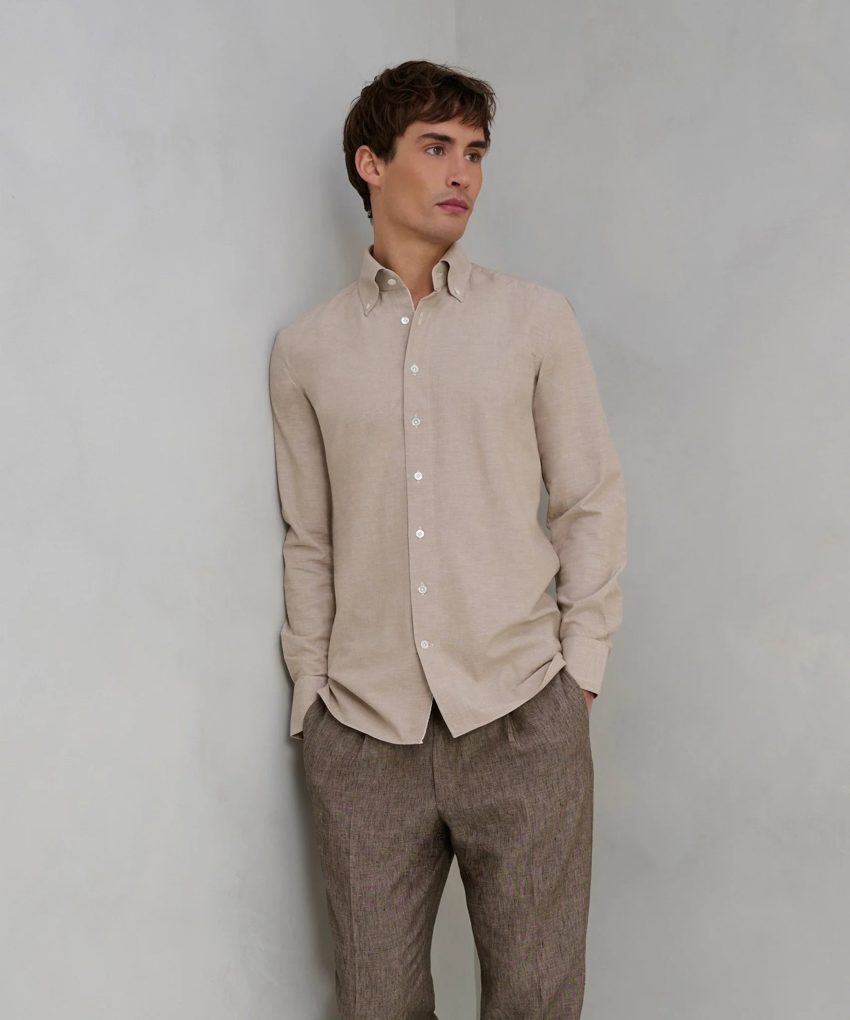 Overhemd Japanese selvedge denim chambray beige - Image 3