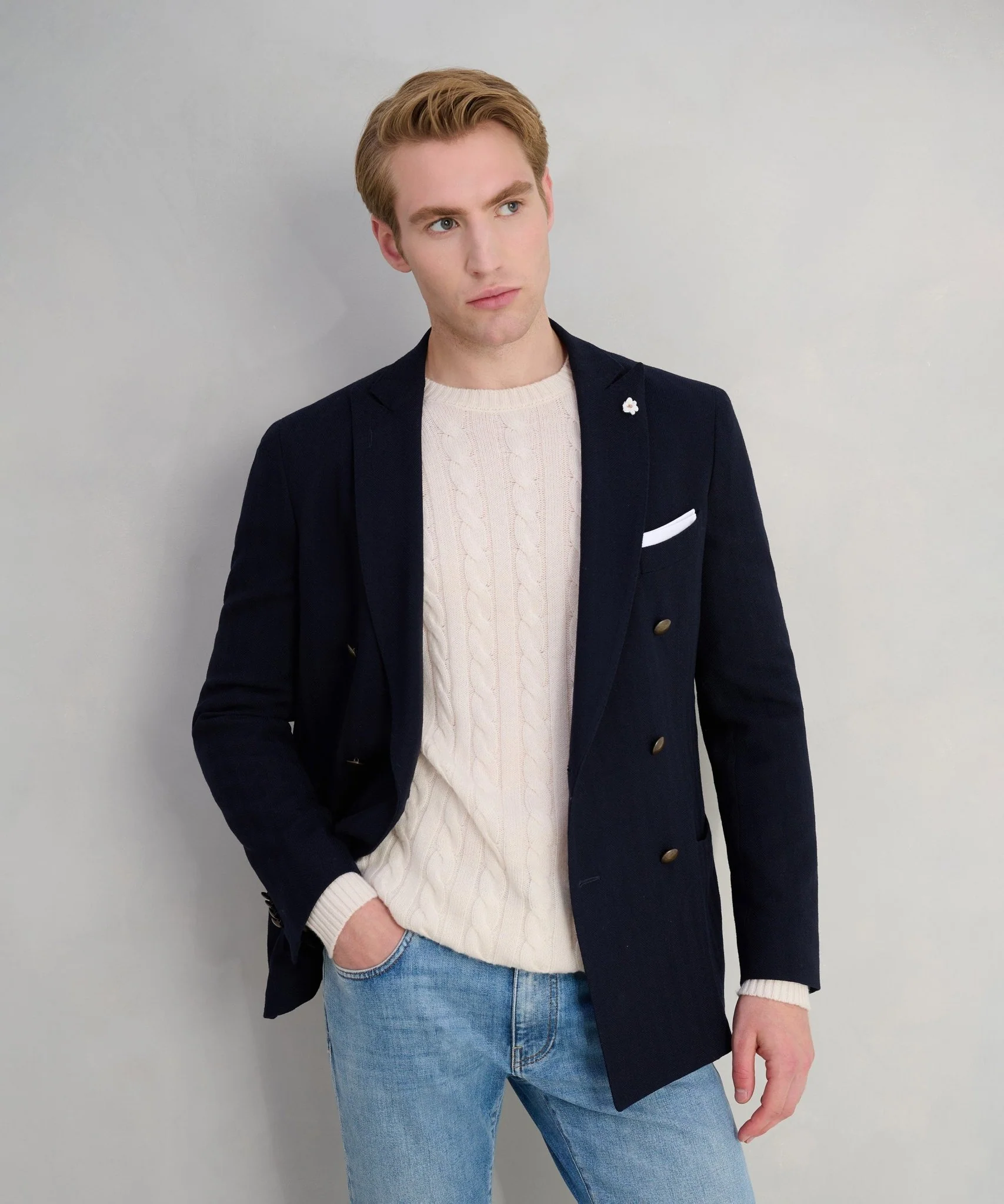 Double-breasted colbert wol donkerblauw (woven by Angelico) - Image 3