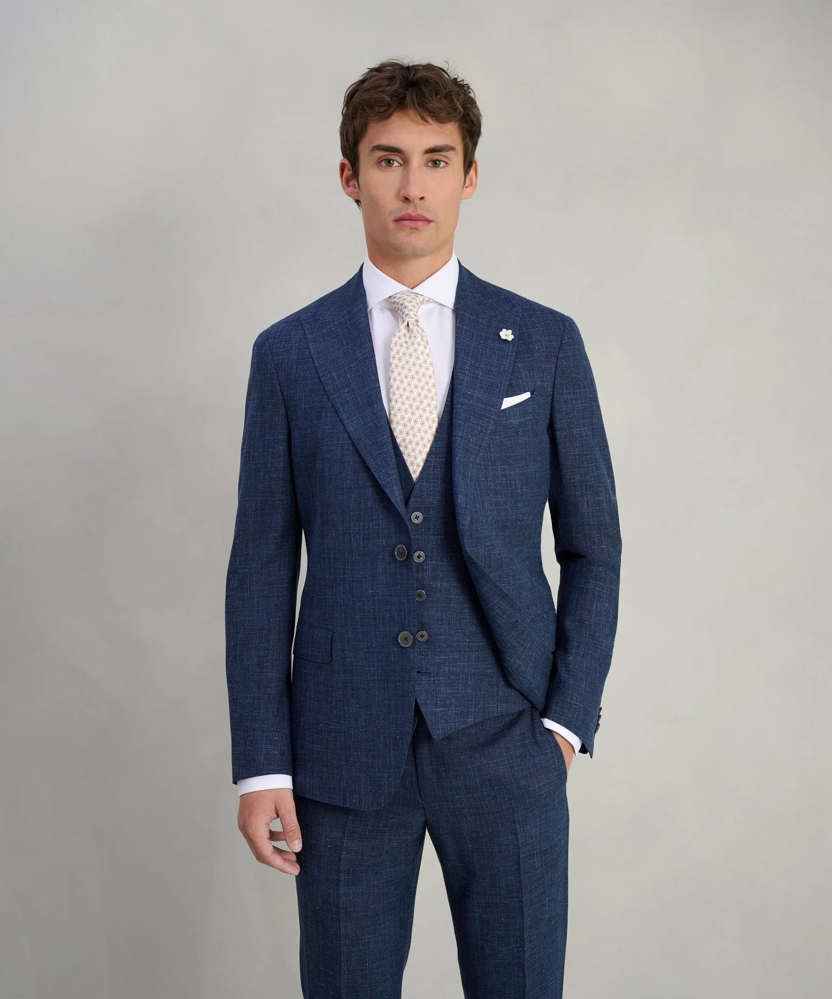 Driedelig pak wol/zijde/linnen donkerblauw (SUMMERTIME by Loro Piana) - Image 3