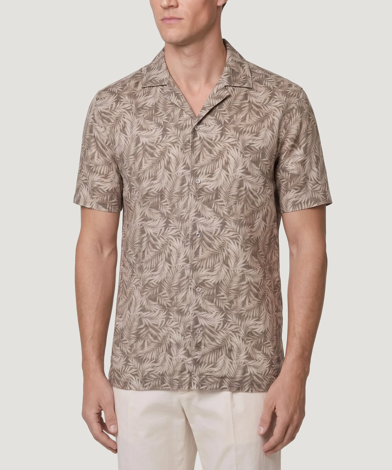 Camp shirt palm print linnen bruin - Image 2