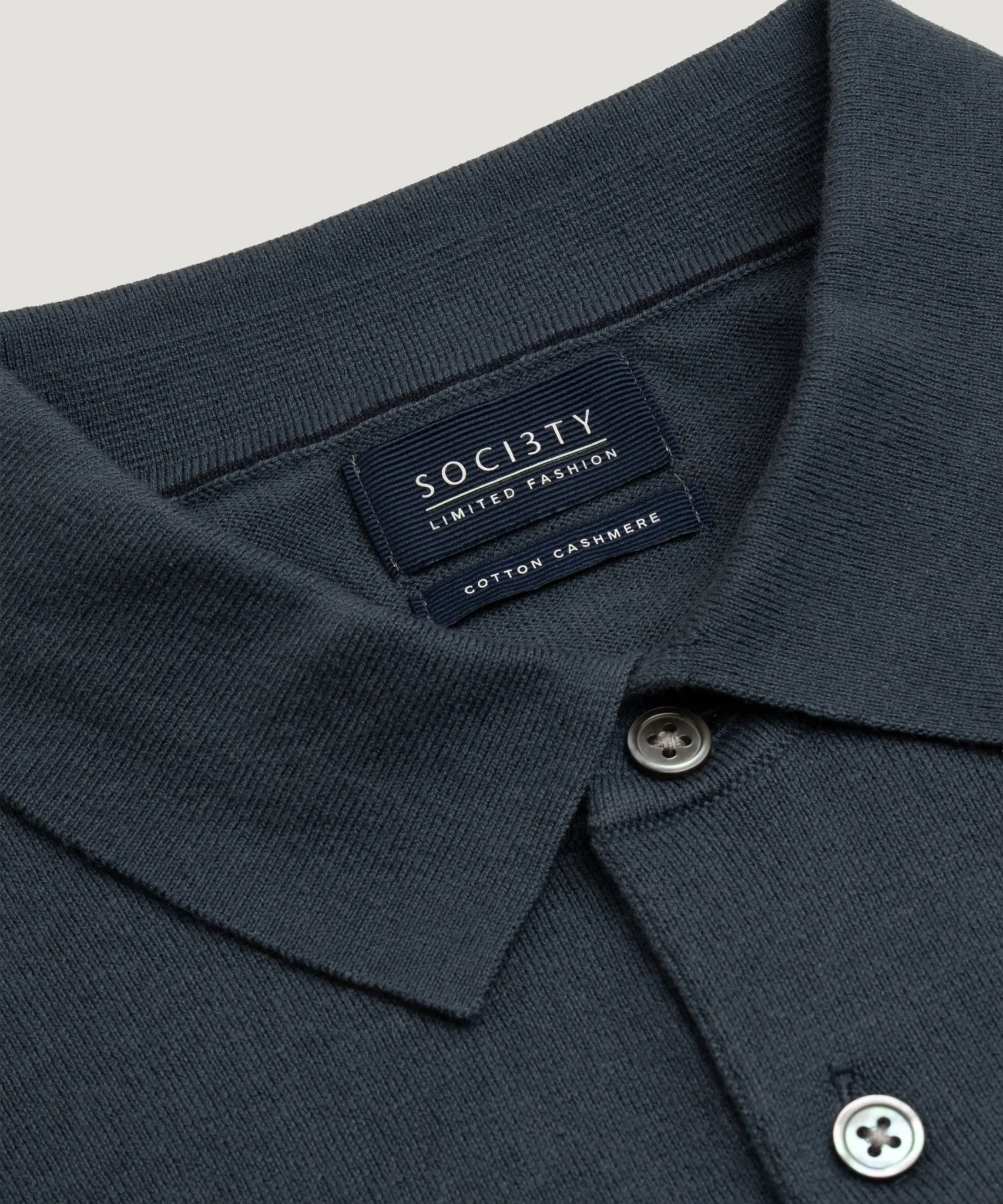 Long sleeve polo Cotton Cashmere staalblauw - Image 3