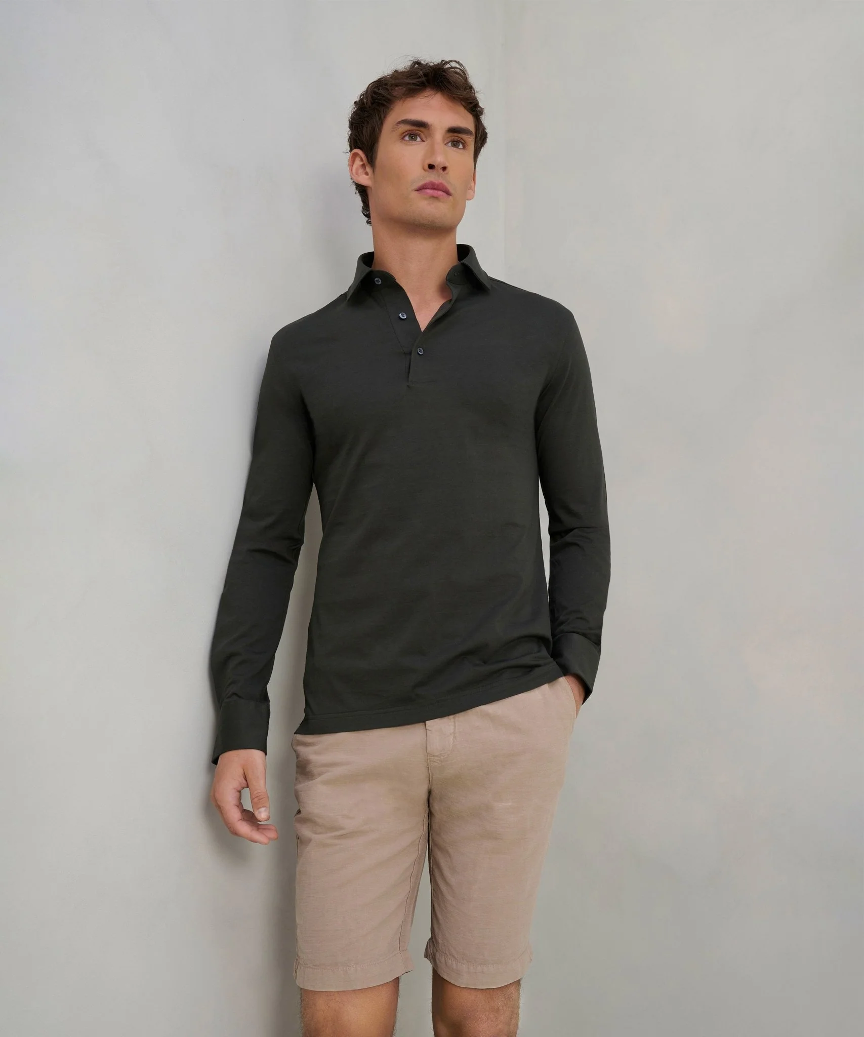 Long sleeve poloshirt mercerized cotton donkergroen - Image 3