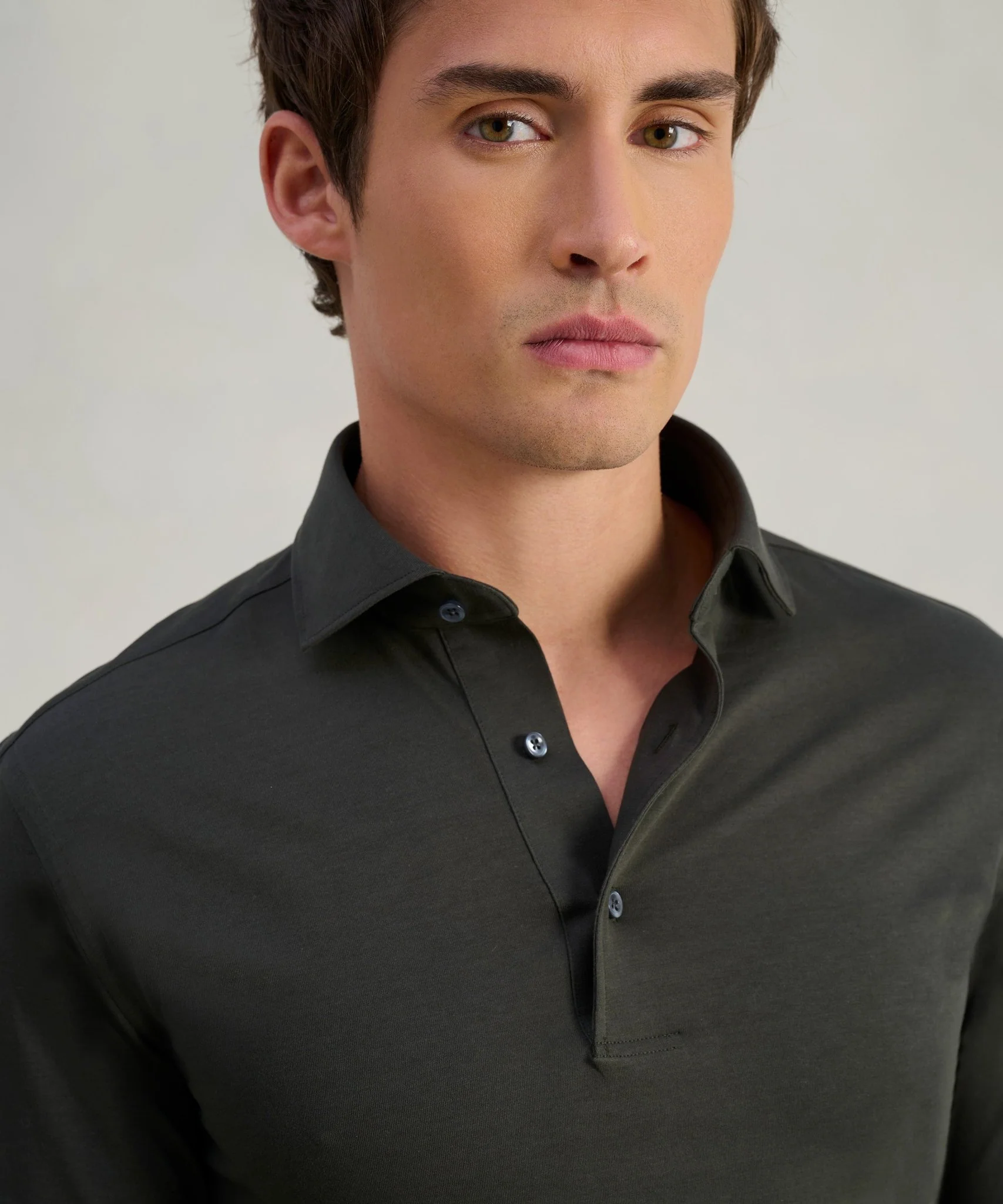 Long sleeve poloshirt mercerized cotton donkergroen - Image 4