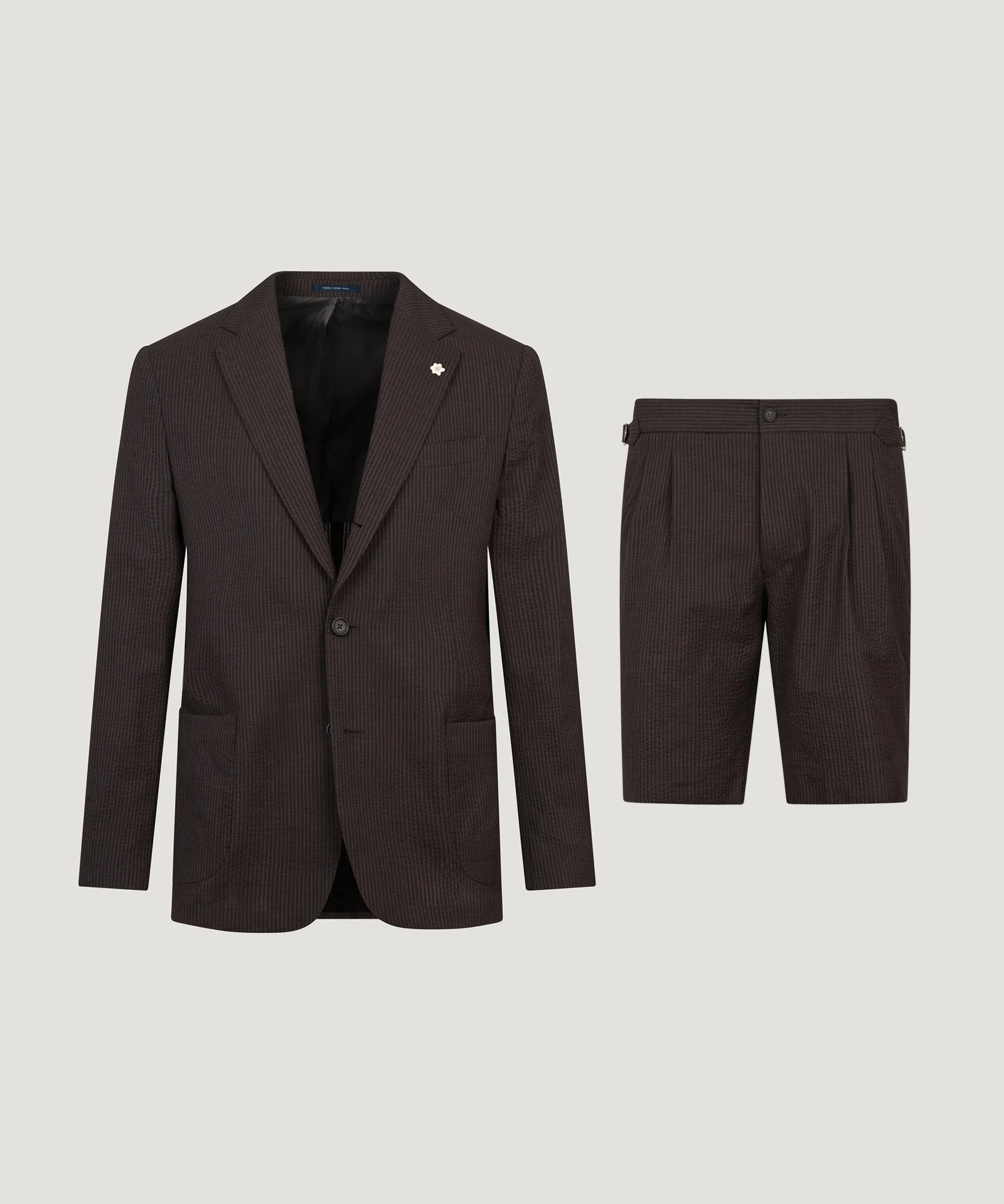 Pak met shorts LIGHTEST seersucker wol/zijde donkerbruin
