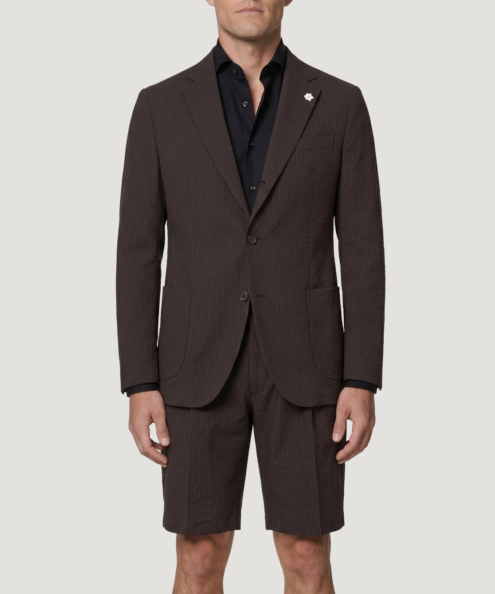 Pak met shorts LIGHTEST seersucker wol/zijde donkerbruin - Image 3