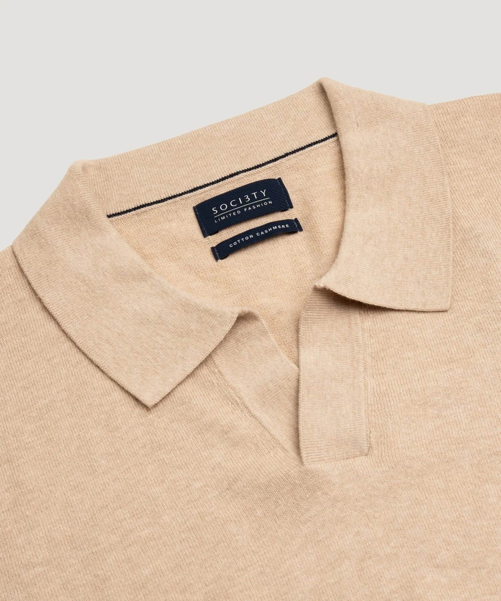 Riva buttonless long sleeve polo Cotton Cashmere beige - Image 3