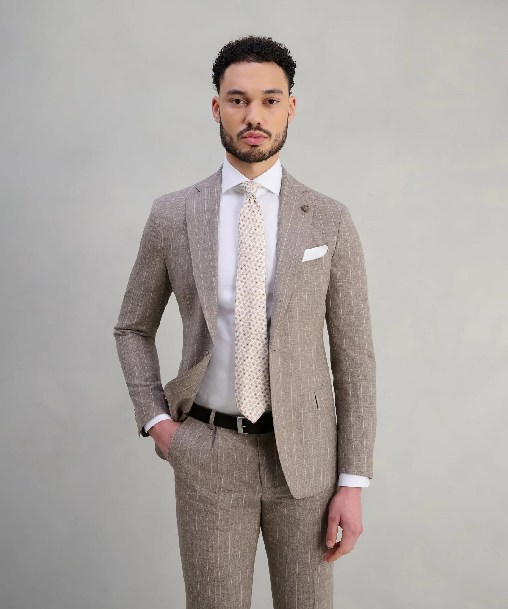 Pak wol beige gestreept (Pecora Nera® by Loro Piana) - Image 3