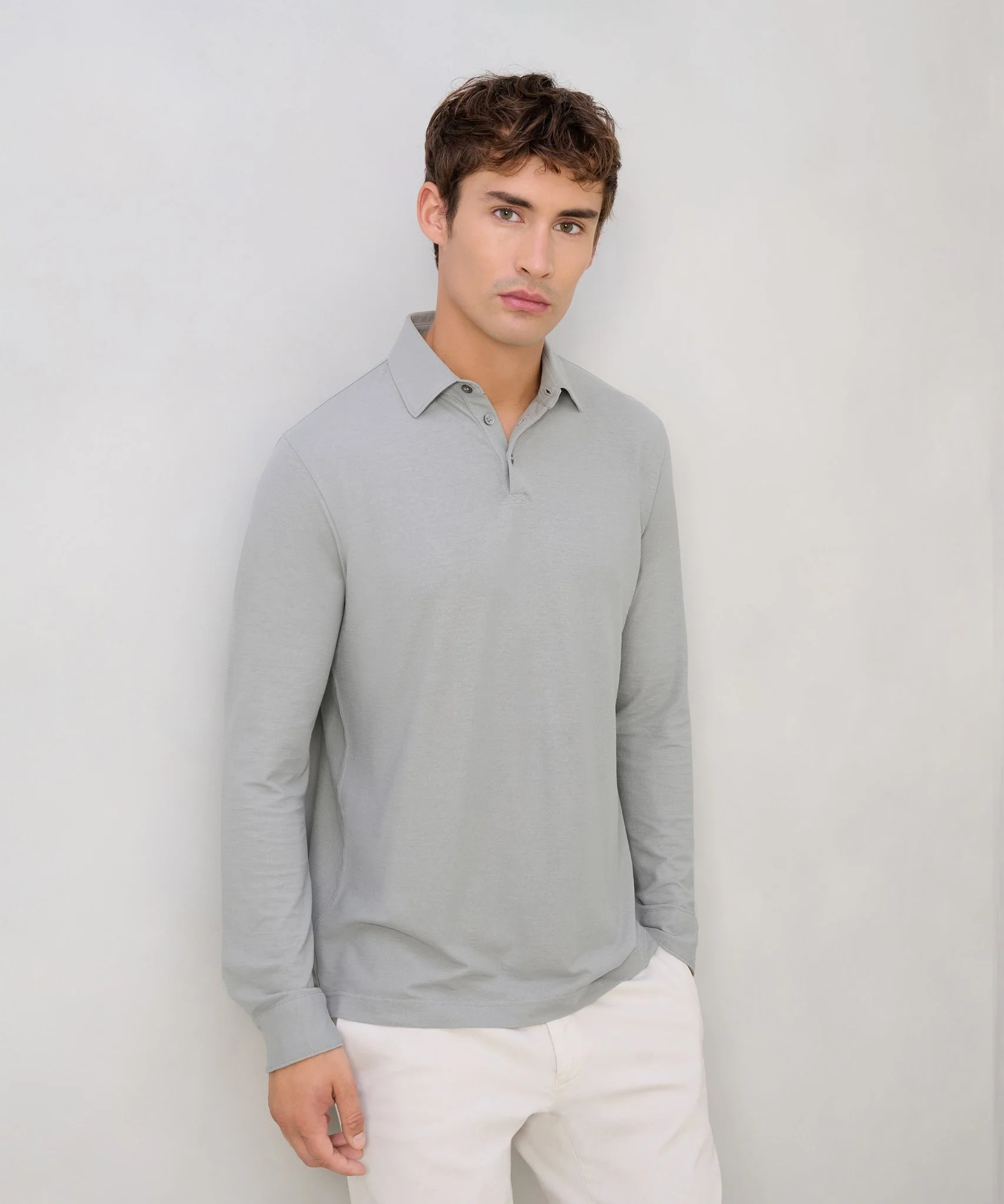 Long sleeve polo Cool Cotton lichtgrijs - Image 3