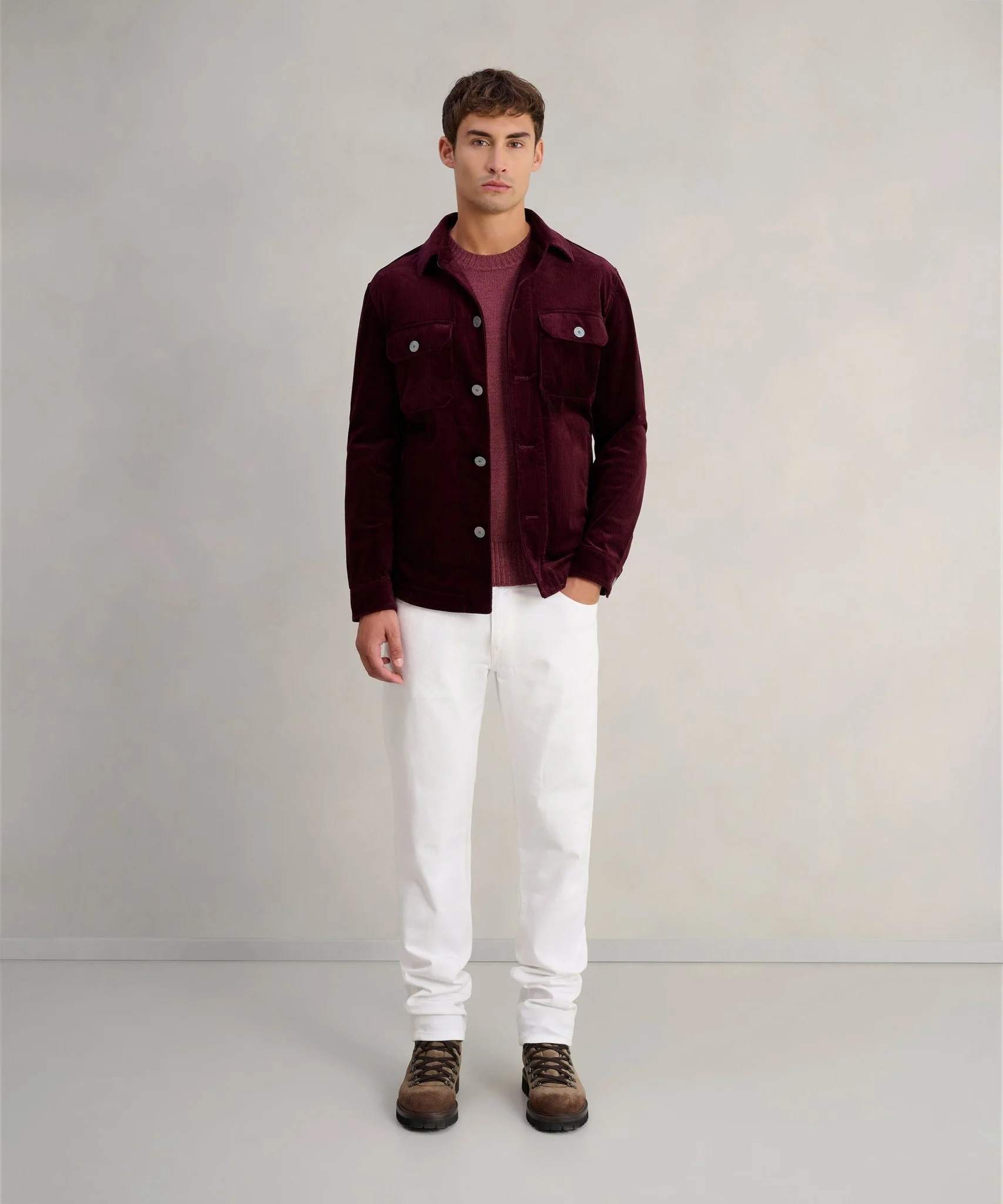 Overshirt katoen ribcord bordeauxrood (woven by Pontoglio) - Image 2