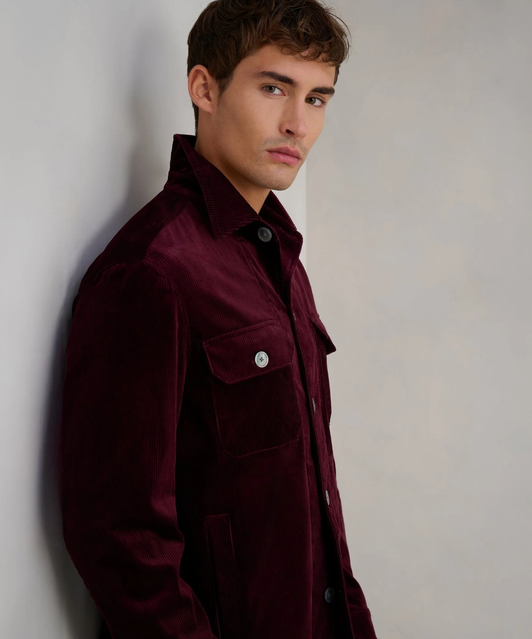 Overshirt katoen ribcord bordeauxrood (woven by Pontoglio) - Image 3