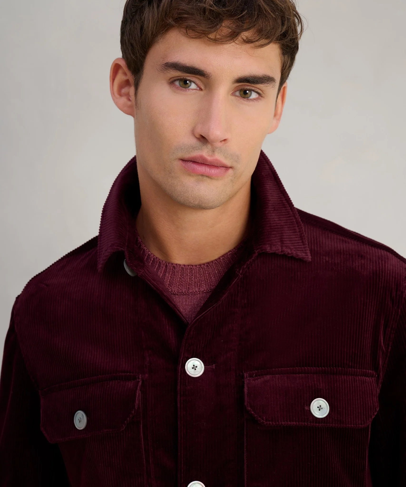 Overshirt katoen ribcord bordeauxrood (woven by Pontoglio) - Image 4