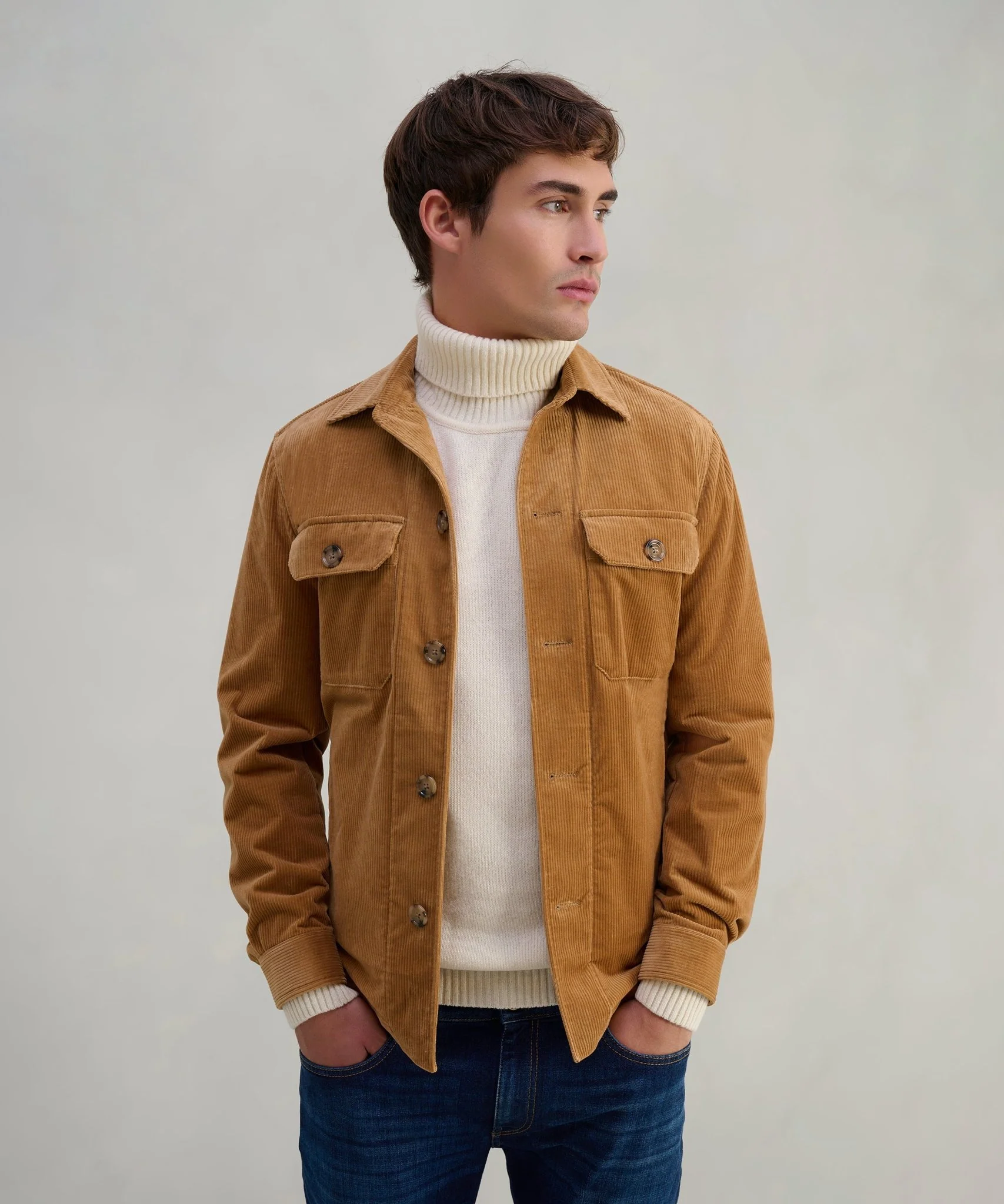 Overshirt katoen ribcord bruin (woven by Pontoglio) - Image 3