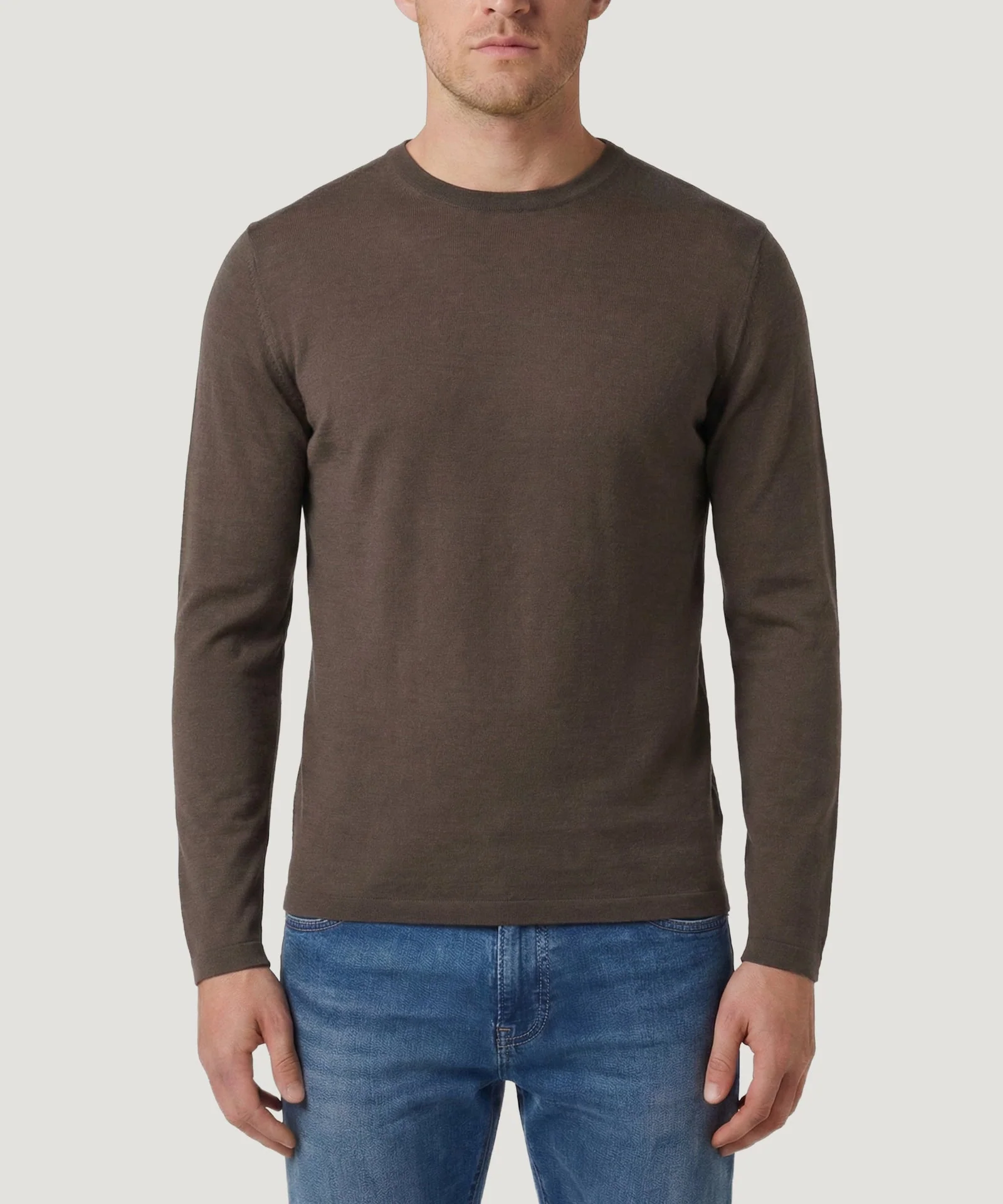 Tubular knit crewneck trui merinowol bruin - Image 3