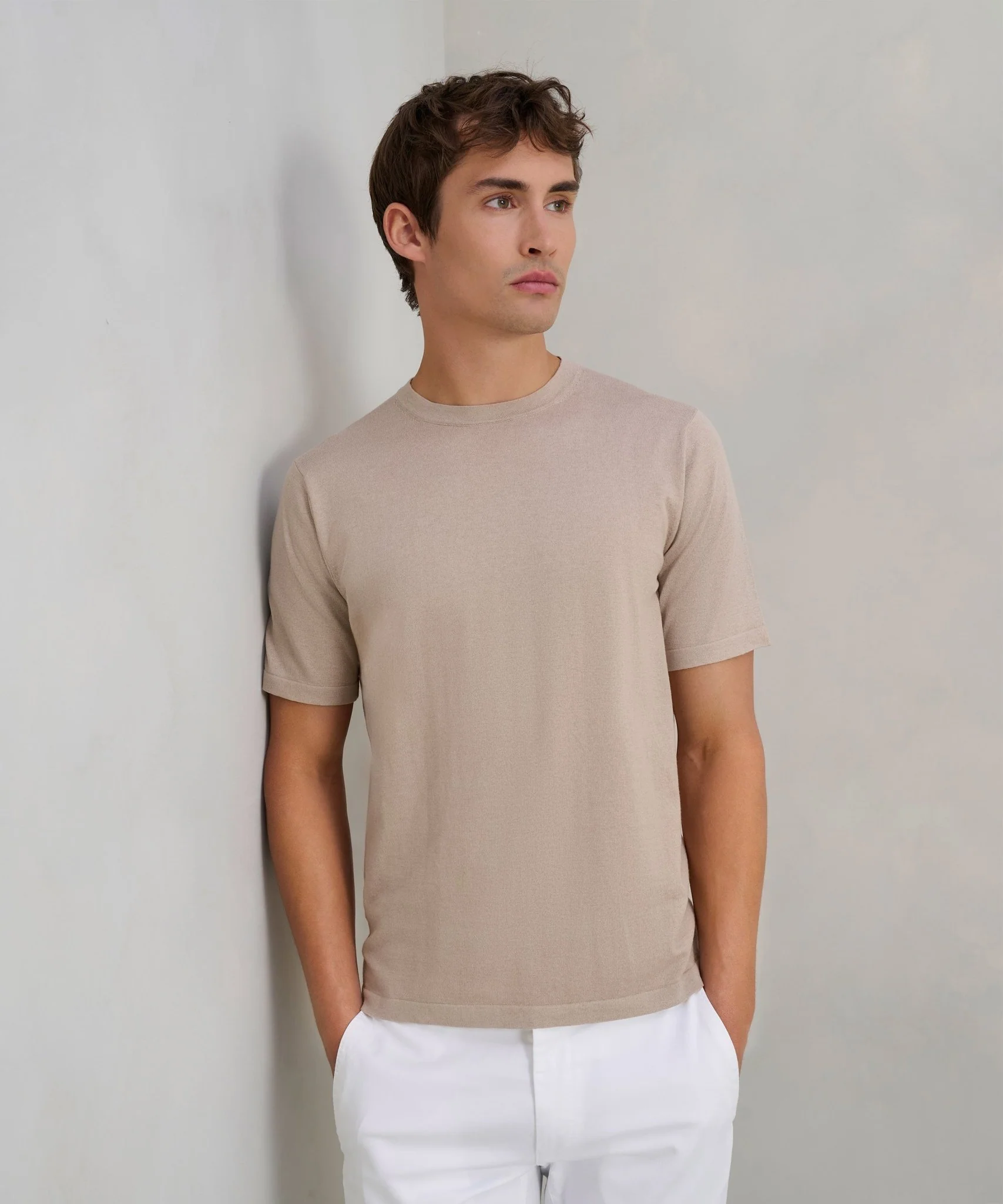 T-shirt katoen/zijde/kasjmier beige - Image 3
